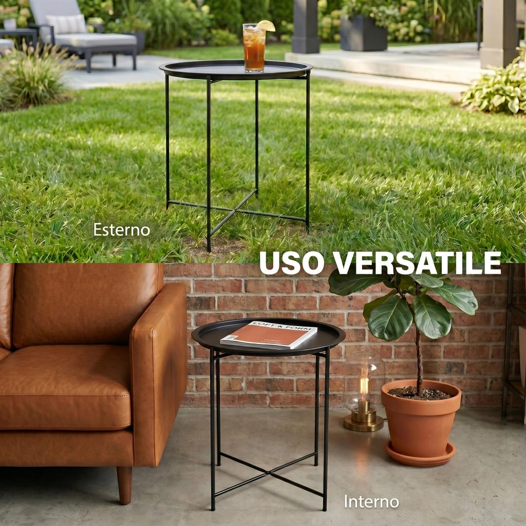 Tavolino da Giardino Pieghevole con Vassoio ¨C Zephmum ¨C Nero Acciaio ?46x50 cm