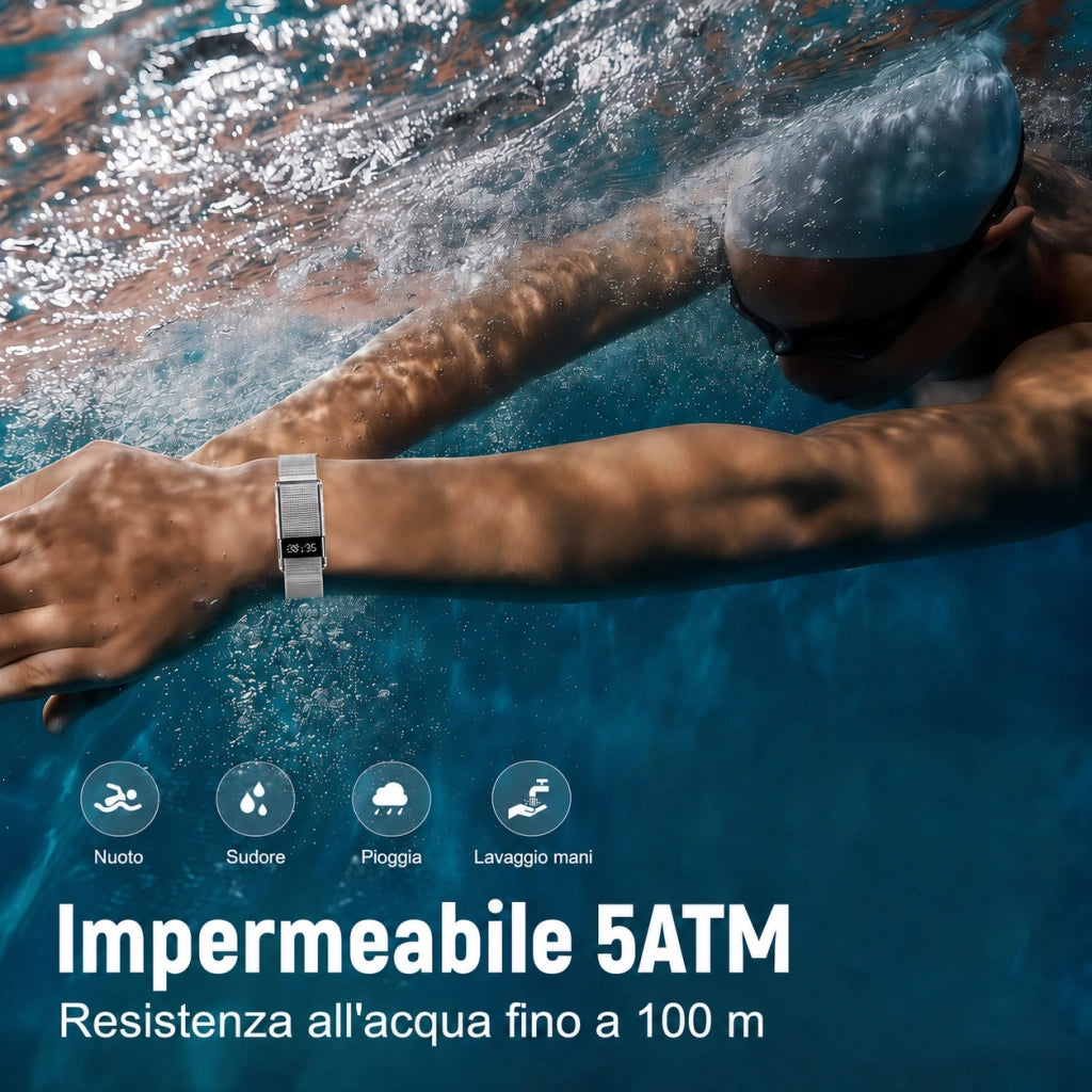 Smartwatch Orologio connesso con display nascosto; monitoraggio 24 ore su 24 della salute: battito cardiaco; HRV; SpO2 e sonno; 2 braccialetti; app gratuita per iOS e Android - Argento