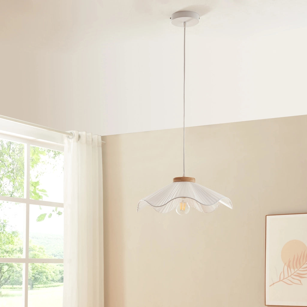 Lampada a Sospensione Broadway con Paralume a Cono Ondulato Ø41 cm Tessuto Bianco lux.pro