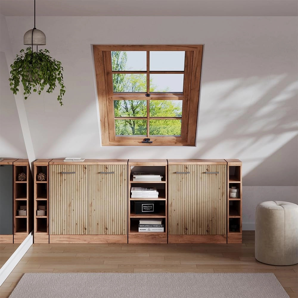 Set di mobili sottotetto Rion, Rovere artigianale, 210 cm Set di 5 carcasse armadio profondità 60 cm, adatto per il salvaspazio sotto tetti spioventi