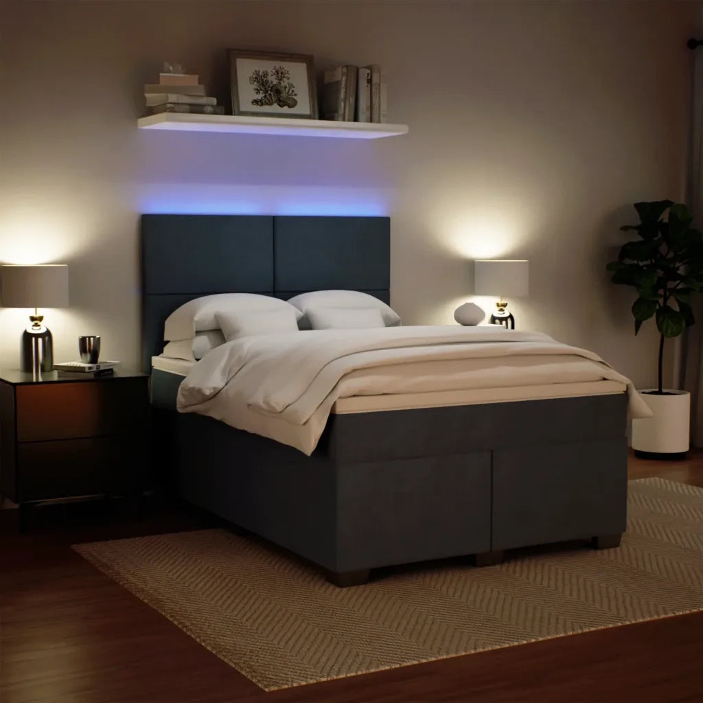Giroletto a Molle con Materasso Grigio Scuro 140x190 cm Velluto