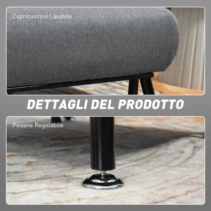 POLTRONA LETTO CON SCHIENALE REGOLABILE IN 5 POSIZIONI, TESSUTO EFFETTO LINO E ACCIAIO, 75X70X75 CM, GRIGIO