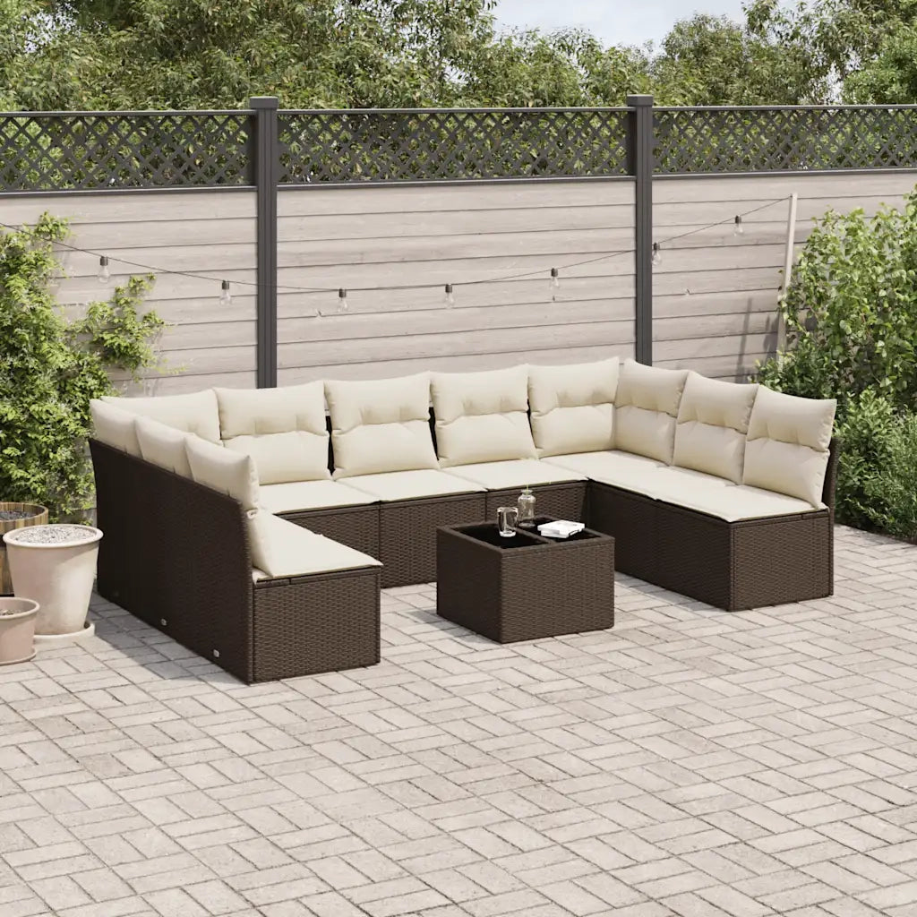 Set Divani da Giardino 10pz con Cuscini in Polyrattan Marrone 3249922