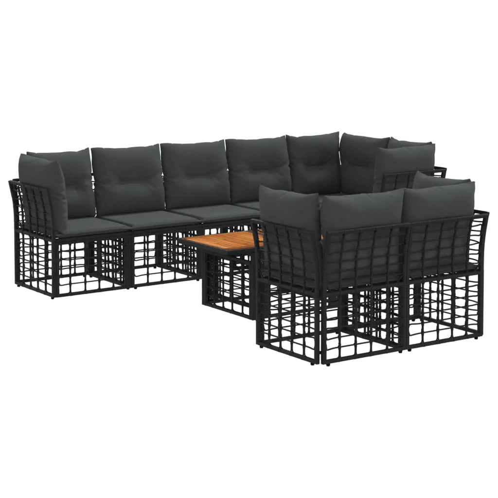 Set Divano da Giardino 9 pz Nero e Grigio scuro polyrattan 3437885