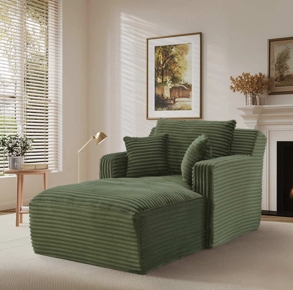 Chaise longue in velluto a coste verde con funzione letto