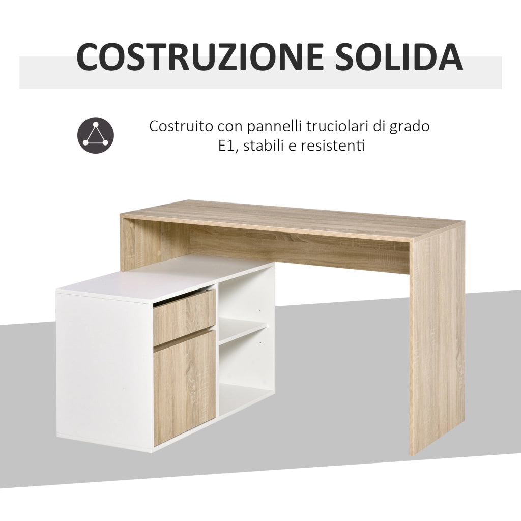 EasyComfort Scrivania Angolare, Scrivania ad Angolo per Computer da Camera o Ufficio, Scrivania Salvaspazio in Legno, Rovere e Bianco