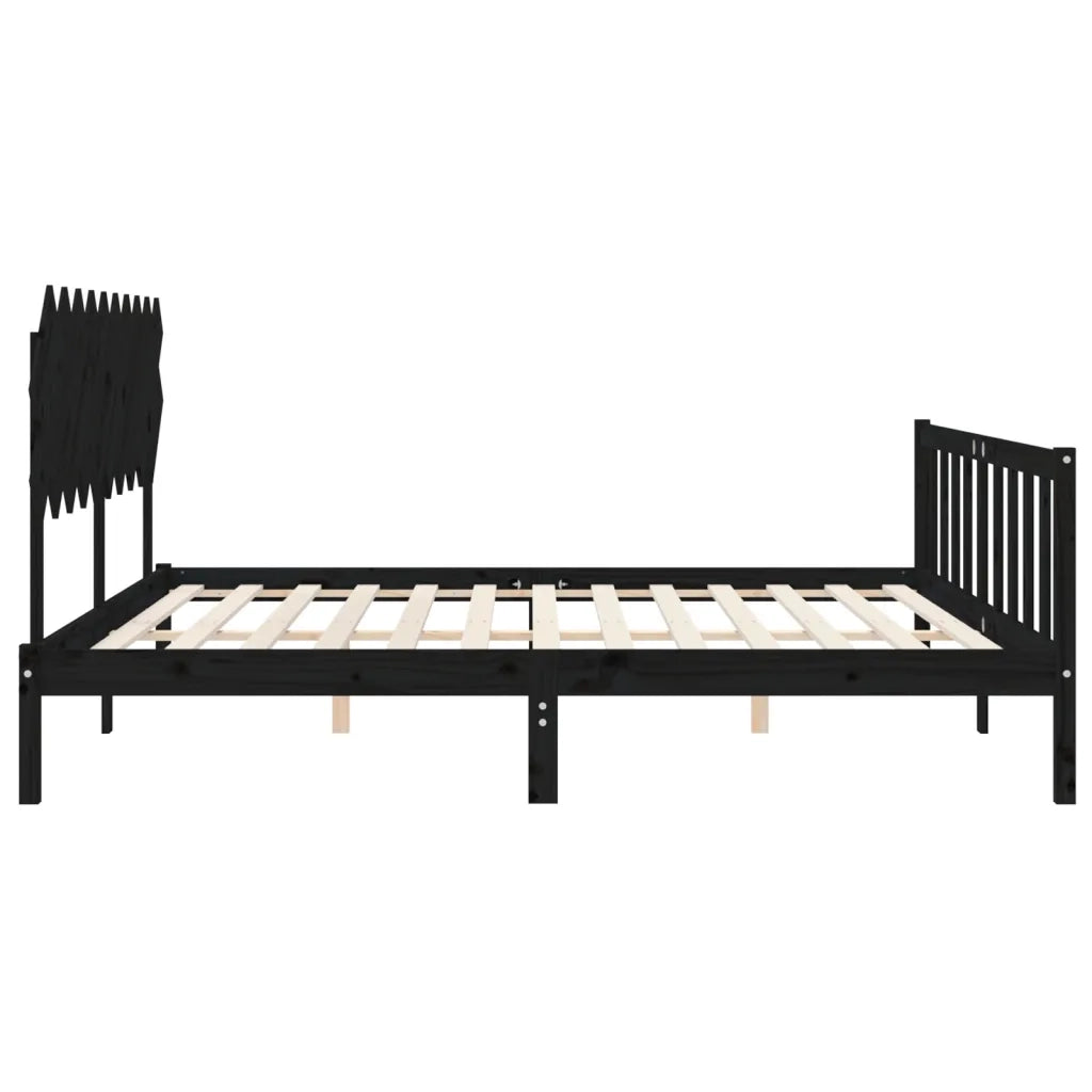 Giroletto con Testiera-Struttura Letto con testiera Nero 200x200 cm in Legno Massello 894477