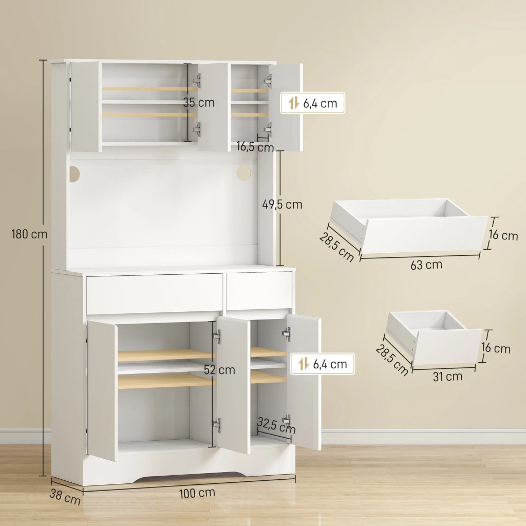 Credenza da cucina ¨C zephmum ¨C bianco, legno, 6 ante, 2 cassetti, luce LED