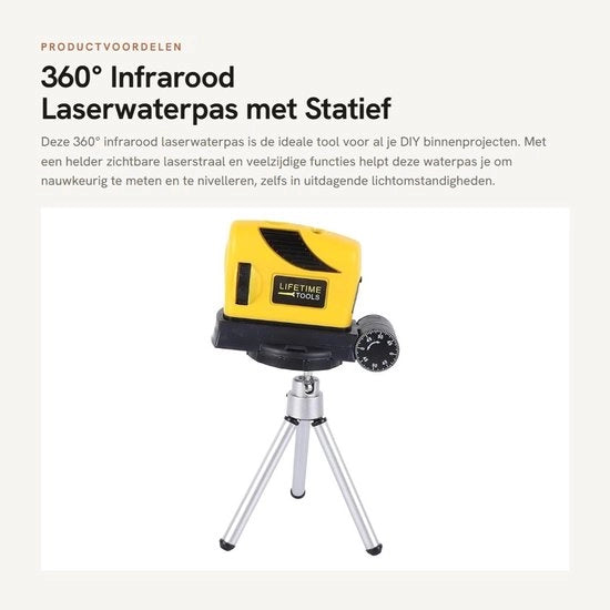 Livello laser 360° a infrarossi con stativo, funzione verticale orizzontale, range 5 metri, livello idraulico.