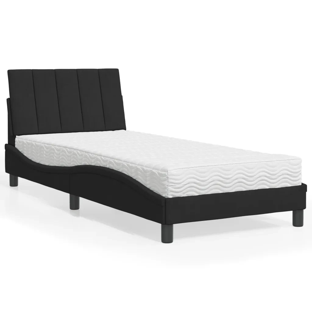 Letto con Materasso Hanko Nero 90x190 cm in Velluto 3208570