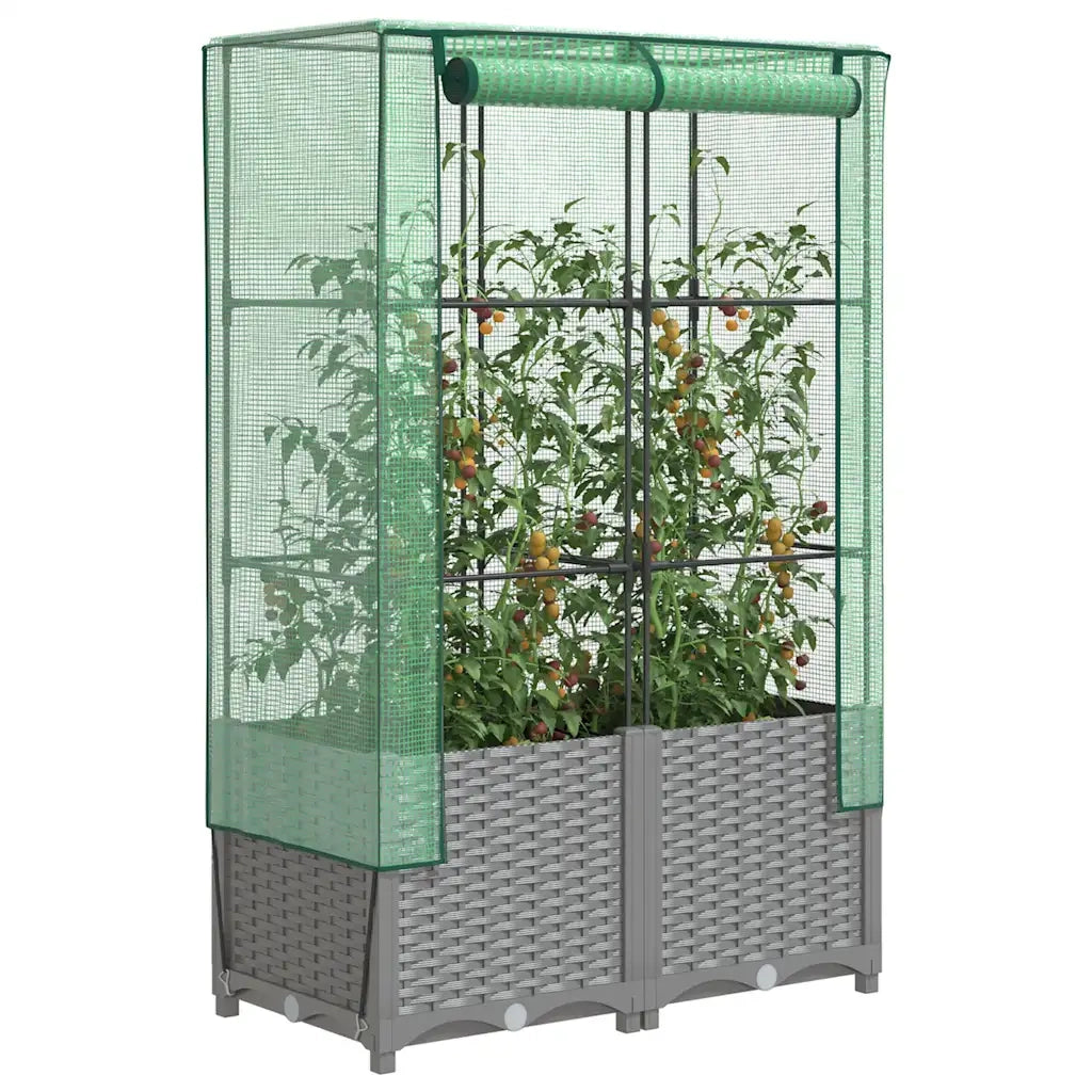 Fioriere | Cassetta per fiori | Letto Rialzato con Copertura Serra Effetto Rattan 80x40x138 cm