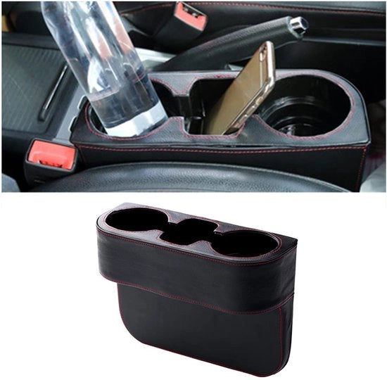 Organizzatore di sedili per auto universale - Contenitore per bicchieri - Accessori per auto multifunzionali - Materiale di alta qualità in pelle - Dimensioni 21x28x7cm - Nero