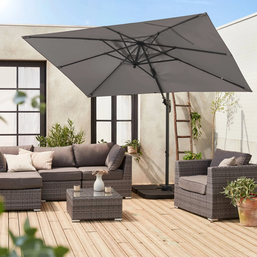 Ombrellone rettangolare eccentrico, 3x2m, grigio