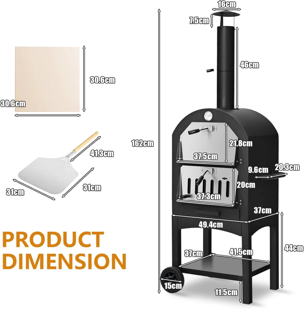 Mini forno per pizza, in ferro, da 200 ℃ a 350 ℃, portatile, con pietra per pizza, griglia, per feste, barbecue