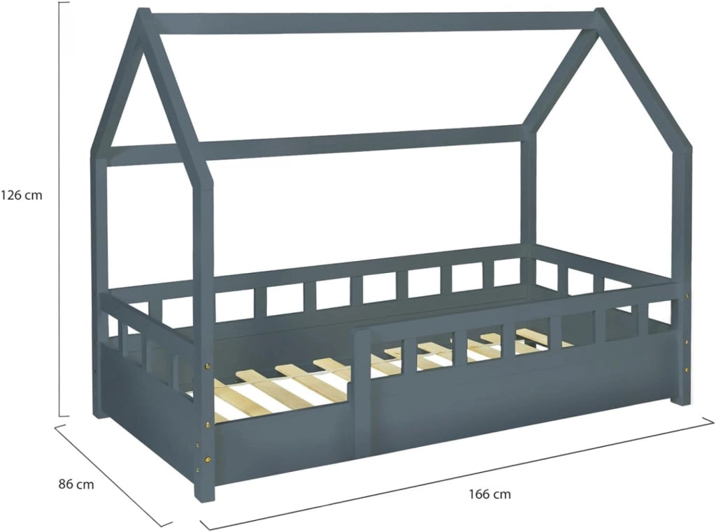Letto a capanna per bambini 80 x 160 CM NEREE grigio con struttura letta e sponde