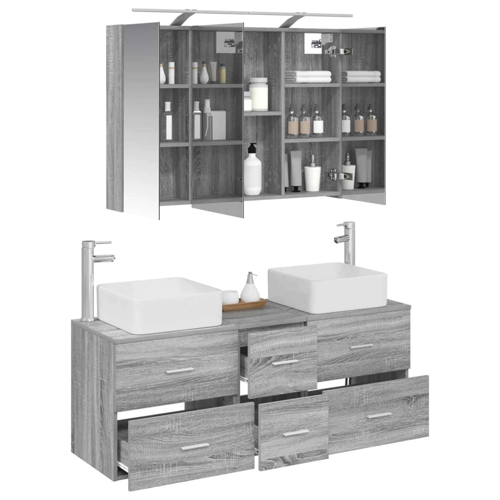 Set di mobili per il bagno 4 pcs Sonoma grigio 3406780