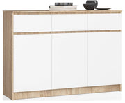 Cassettiera AKORD K140 Sonoma Quercia 138 cm 3 ante 3 cassetti inserto frontale Bianco 138x40x99 cm