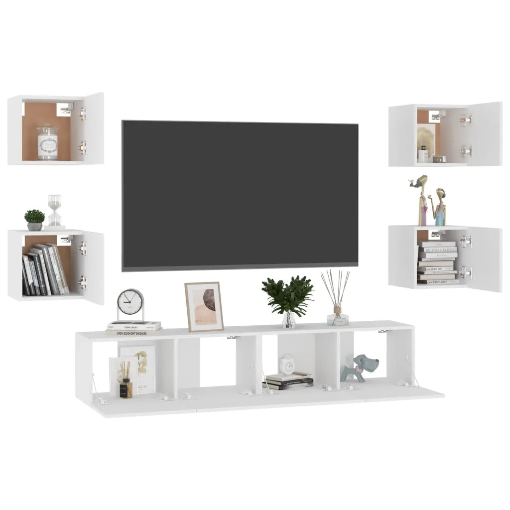 Set Mobili Porta TV 6 pz-Set di 6 Credenza per TV Bianco in Legno Multistrato 380854