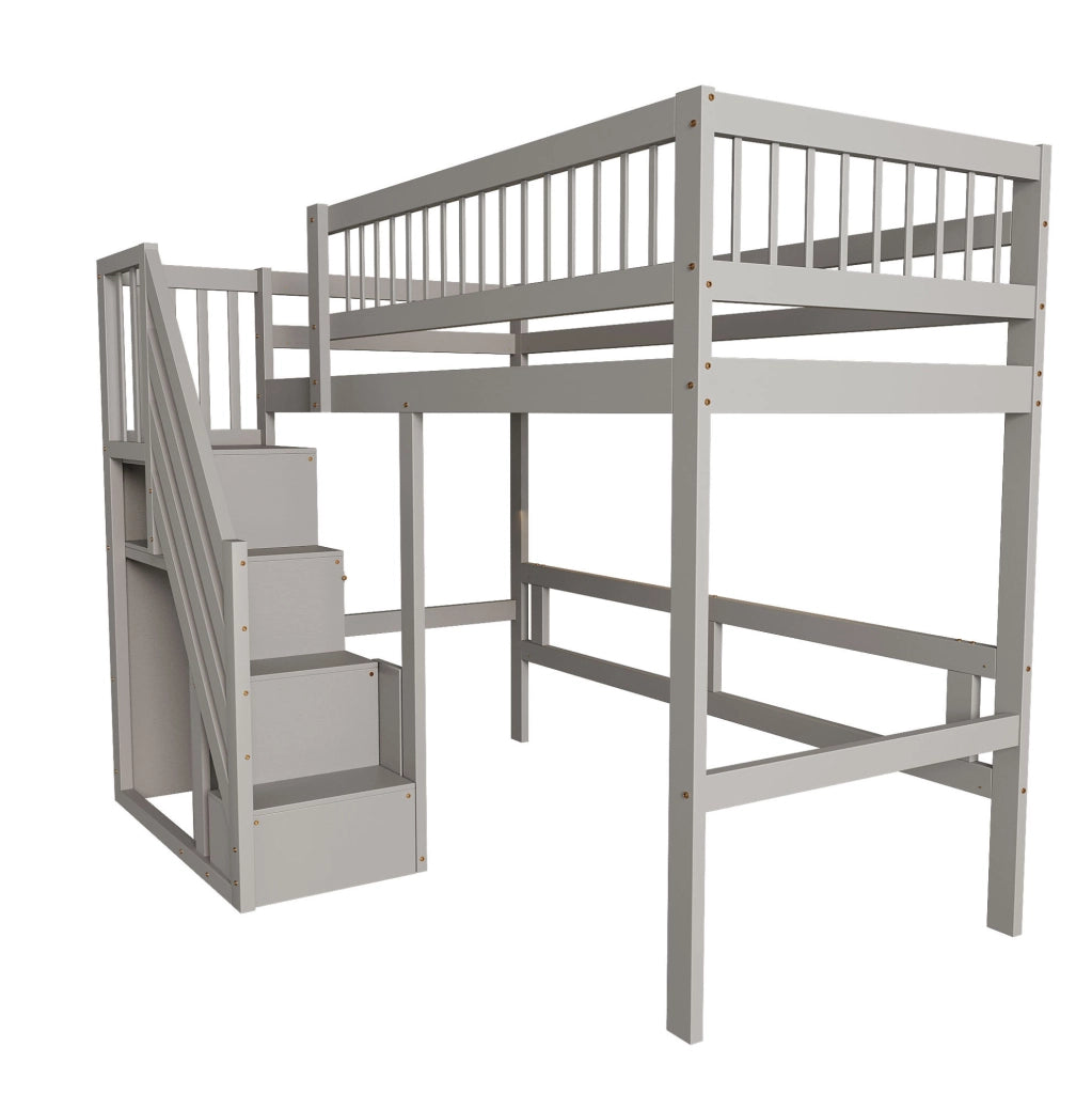 LETTO singolo con scala contenitore 90x200 cm legno grigio
