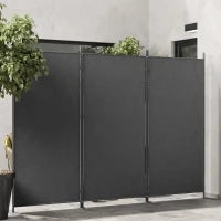 Paravento da Esterno a 3 Pannelli Pieghevole e Regolabile, in Poliestere e Metallo, 252x44x176 cm, Grigio Carbone