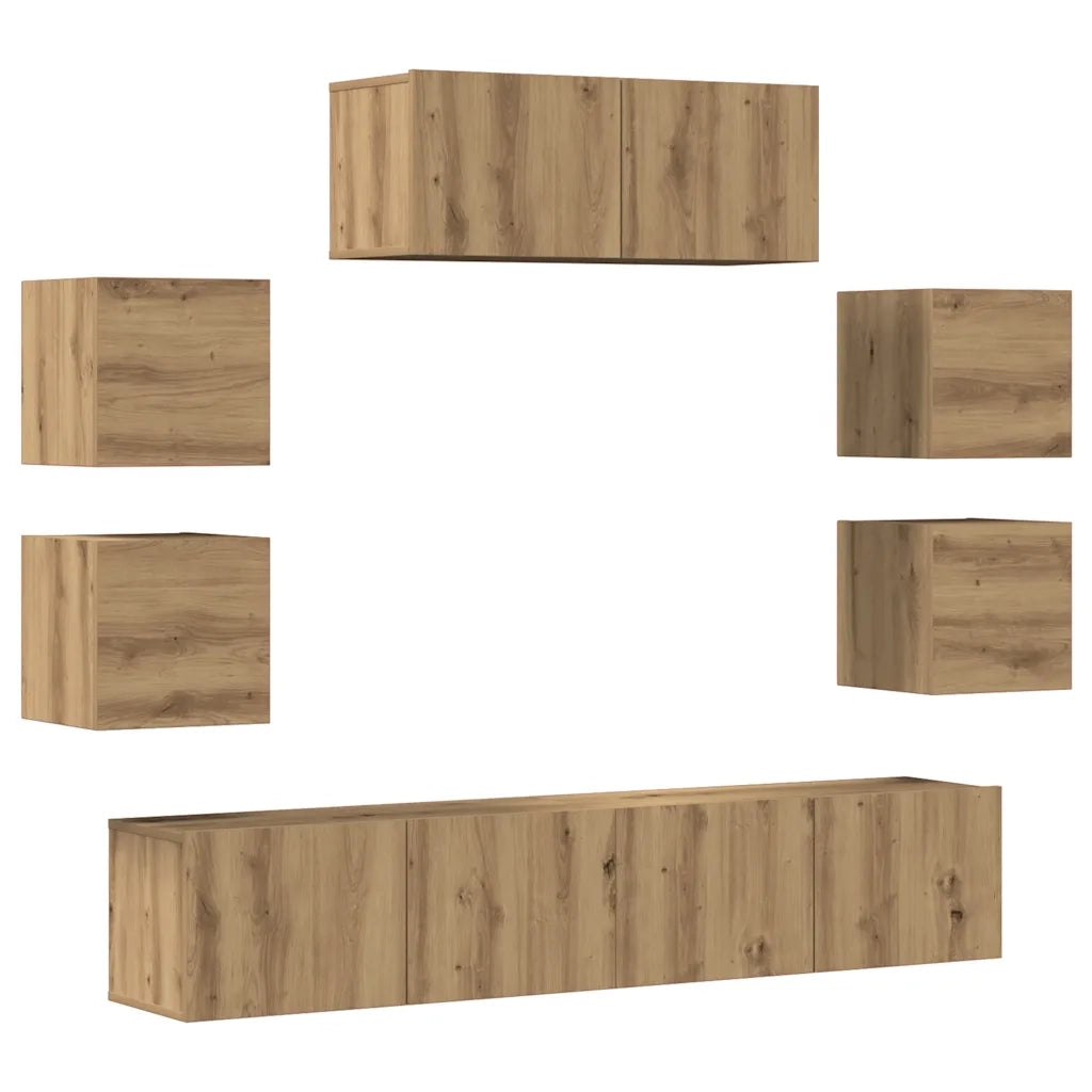 Set Mobile TV 7 pz Montato a Parete Rovere in Legno Multistrato
