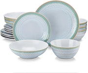 Set da tavola 4 persone - Relievo verde chiaro - Cottura a forno - 16 pezzi - Piatti da dessert - Piatti da portata - Zuppiera