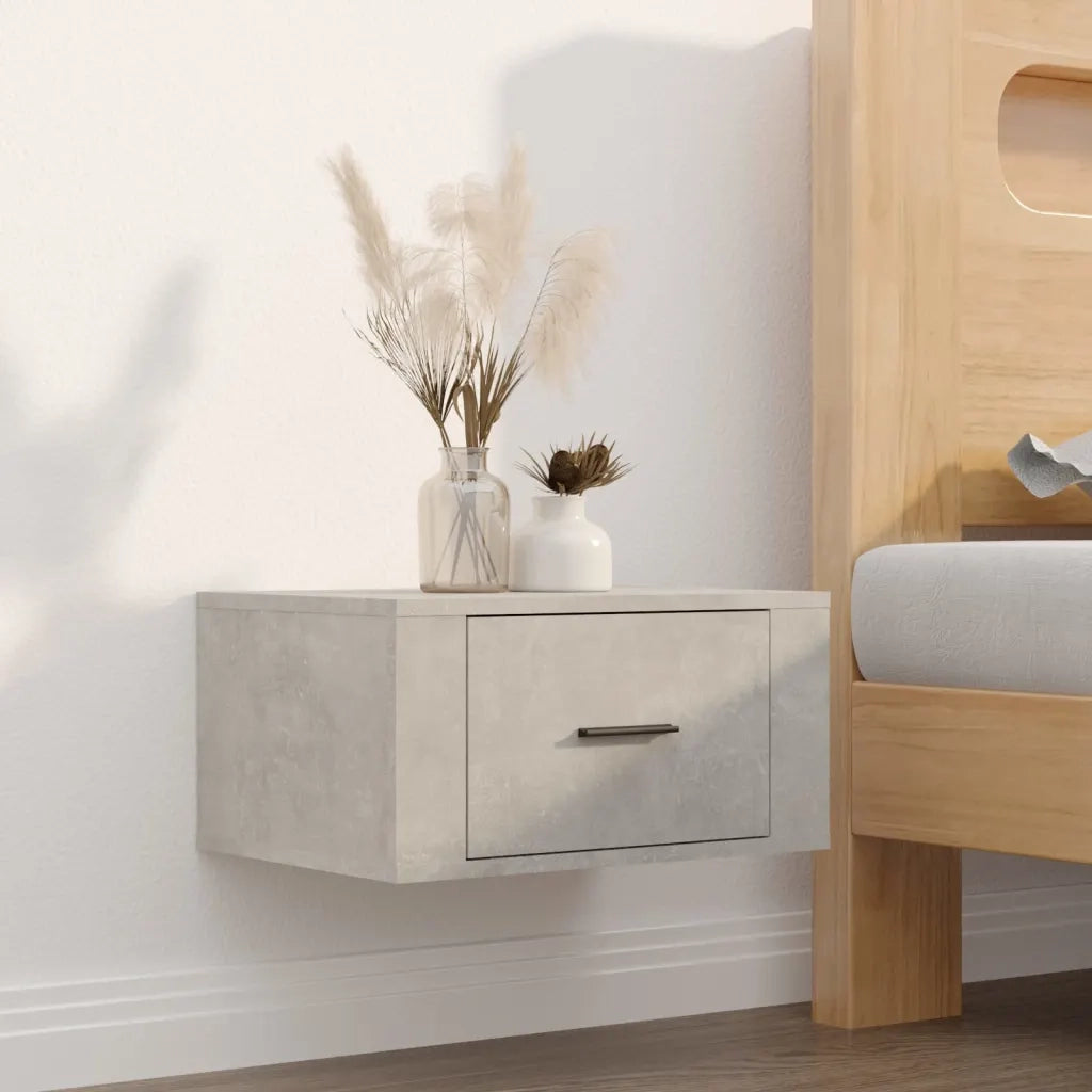 Set di 2 Comodini | Armadio da Notte | Mobiletto da notte a Muro Grigio Cemento 50x36x25 cm