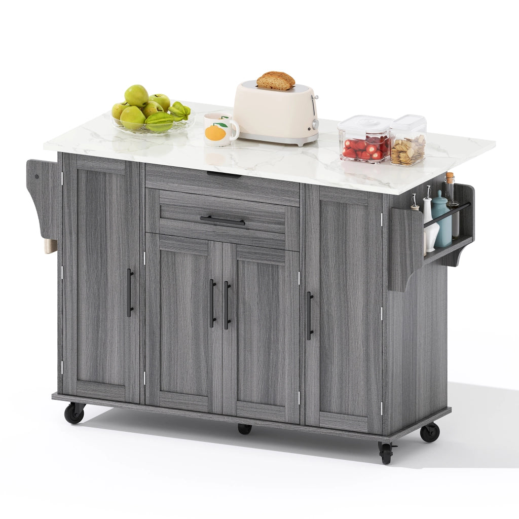 Carrello da cucina con 4 ante; 2 cassetti; ripiani regolabili; portasciugamani e portaspezie; 136 x 70 x 92 cm