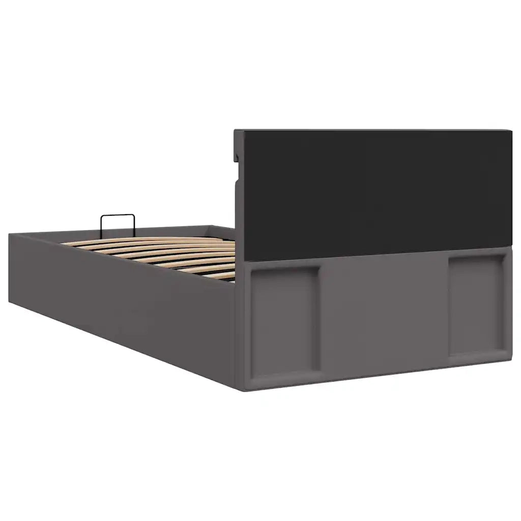 Giroletto Contenitore Idraulico LED-Struttura Letto Grigio Similpelle 90x200 cm