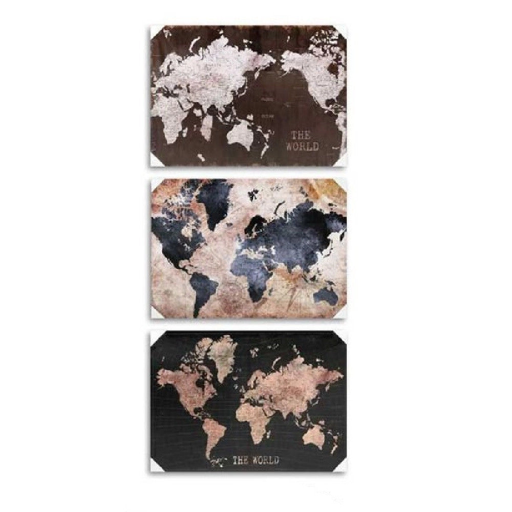 Trade Shop - Quadro Quadretto Decorativo 50x40x1,5cm Tela Su Legno World 4 Decori Ass. 834806 -