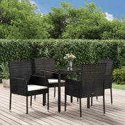 Set da Pranzo da Giardino 5 pz Nero con Cuscini in Polyrattancod mxl 124386