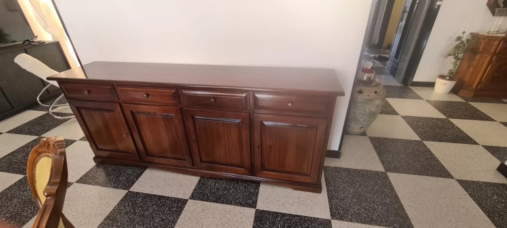Madia credenza arte povera legno tinta noce l.205 p.42 h.85 (611) - Mobili 2G
