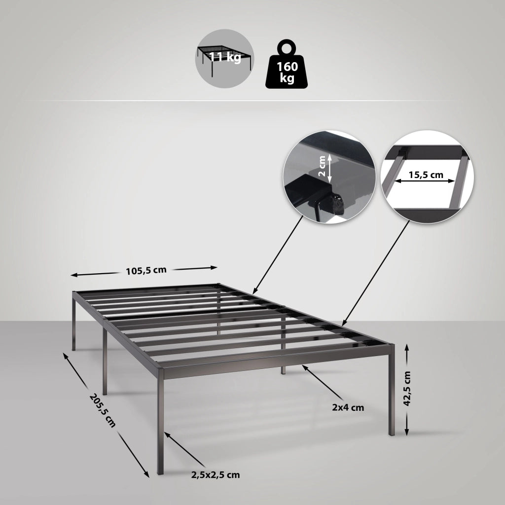 Letto in metallo Fargo nero,200x100x42 cm