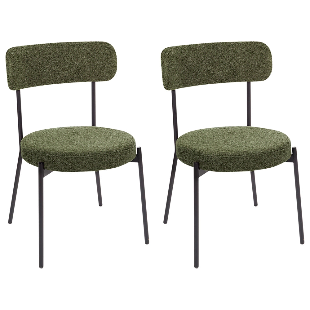 Set di 2 sedie per sala da pranzo Boucle verde scuro Gambe in acciaio nero Sedute per sala da pranzo di design moderno