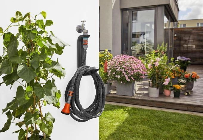 Gardena 18590-20 Liano TapFix Supporto per Tubo da Giardino fino a 20 m Montaggio Senza Viti Resistente UV e Gelo colore Nero