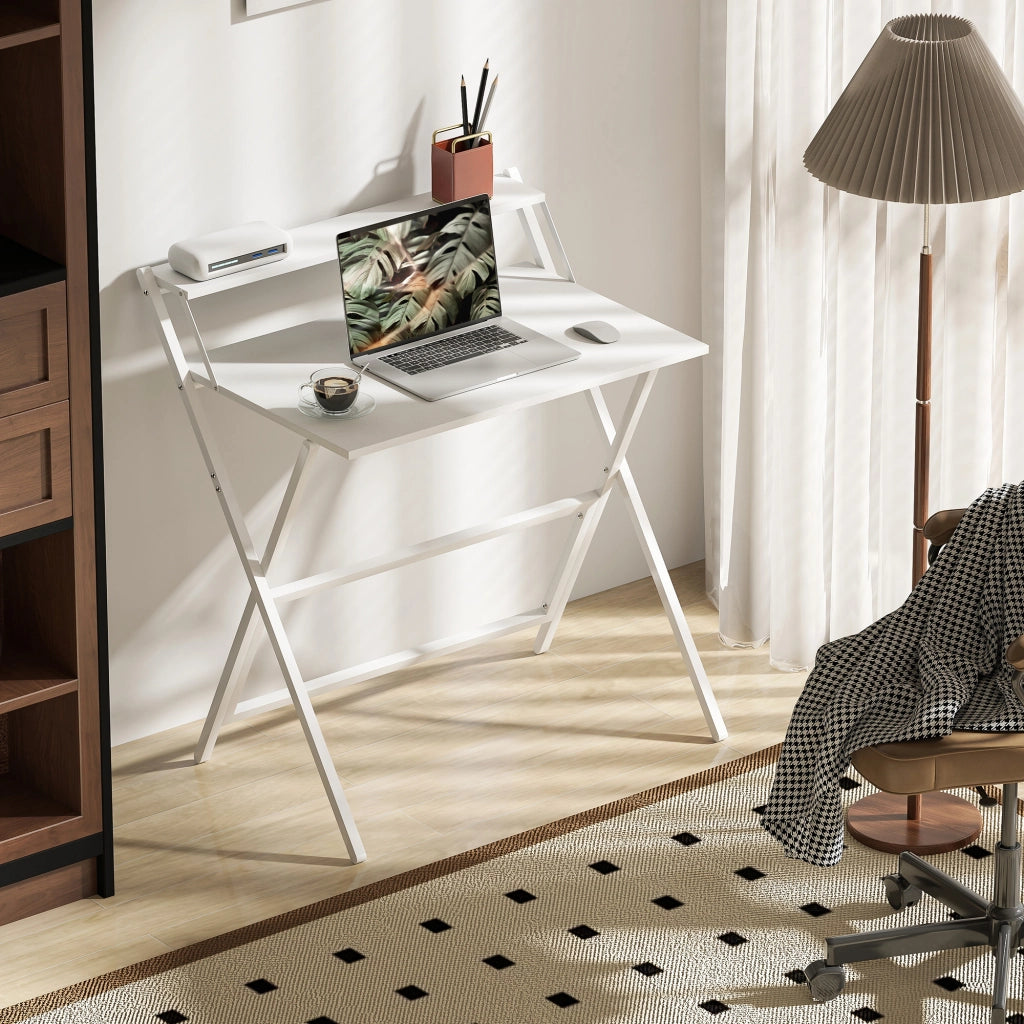 Scrivania pieghevole con scaffale ¨C zephmum ¨C bianco 75.5x50xHcm