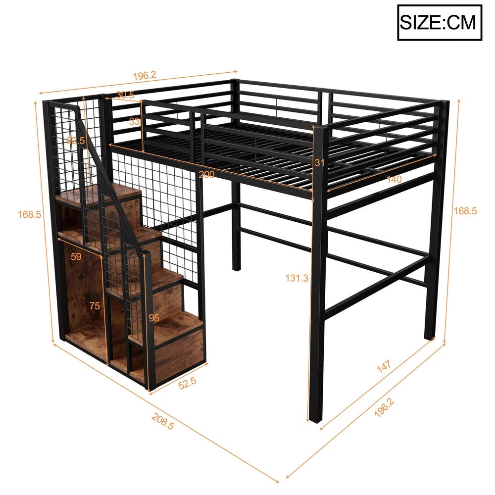 Letto a Soppalco con Scala di Sicurezza ¨C MINIMAL ¨C Metallo Nero 140x200
