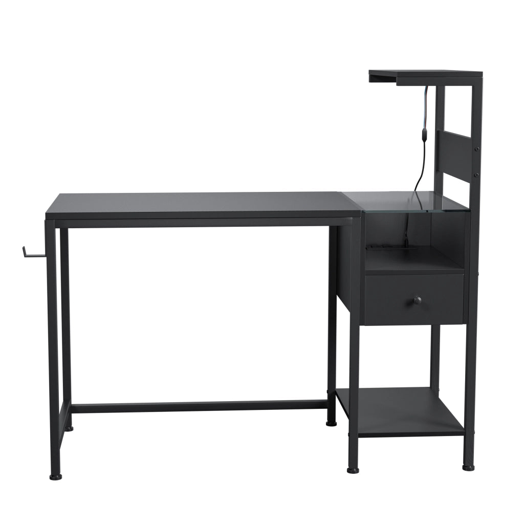 Scrivania per Computer con Ripiani e Presa USB ¨C MINIMAL ¨C Nero