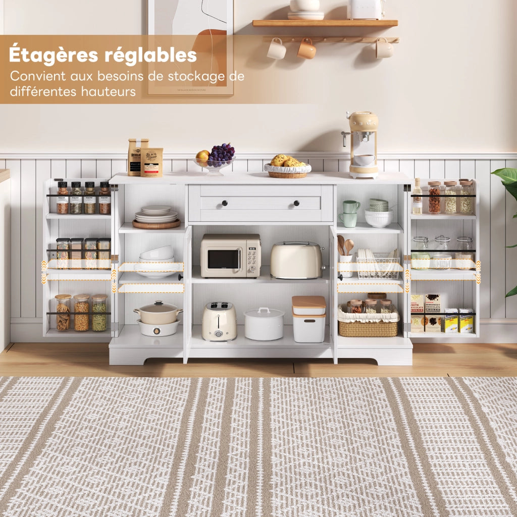 Credenza da cucina con 1 cassetto e ripiani regolabili; per cucina; in MDF; bianco