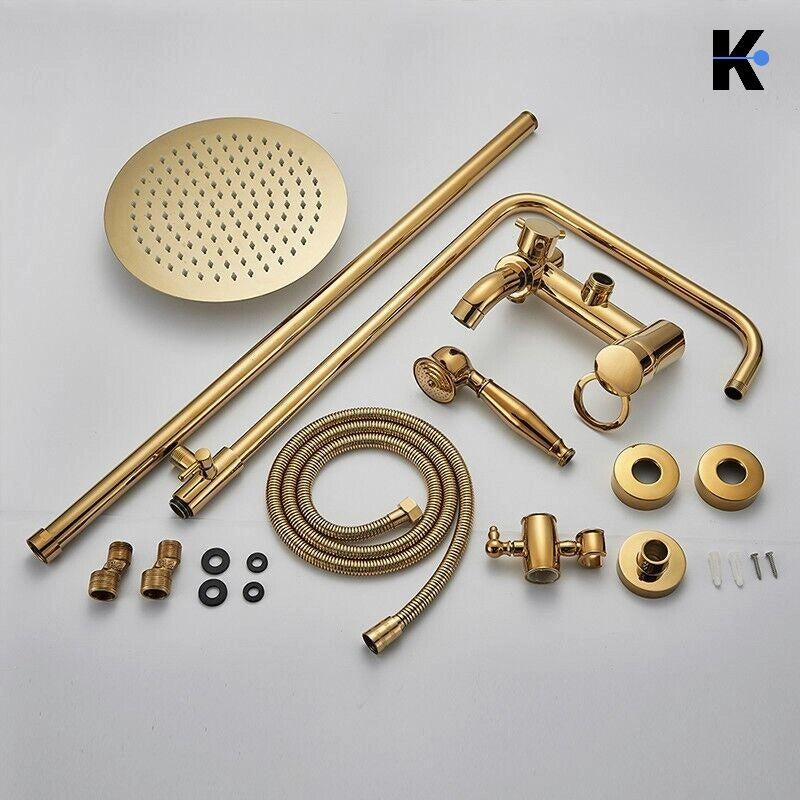 JANA | Set doccia premium in acciaio inox oro lucido | Miscelatore doccia di design | Miscelatore doccia completo di doccetta