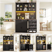 Mobile Credenza con LED e Portabottiglie ¨C MINIMAL ¨C Bianco/Nero/Legno