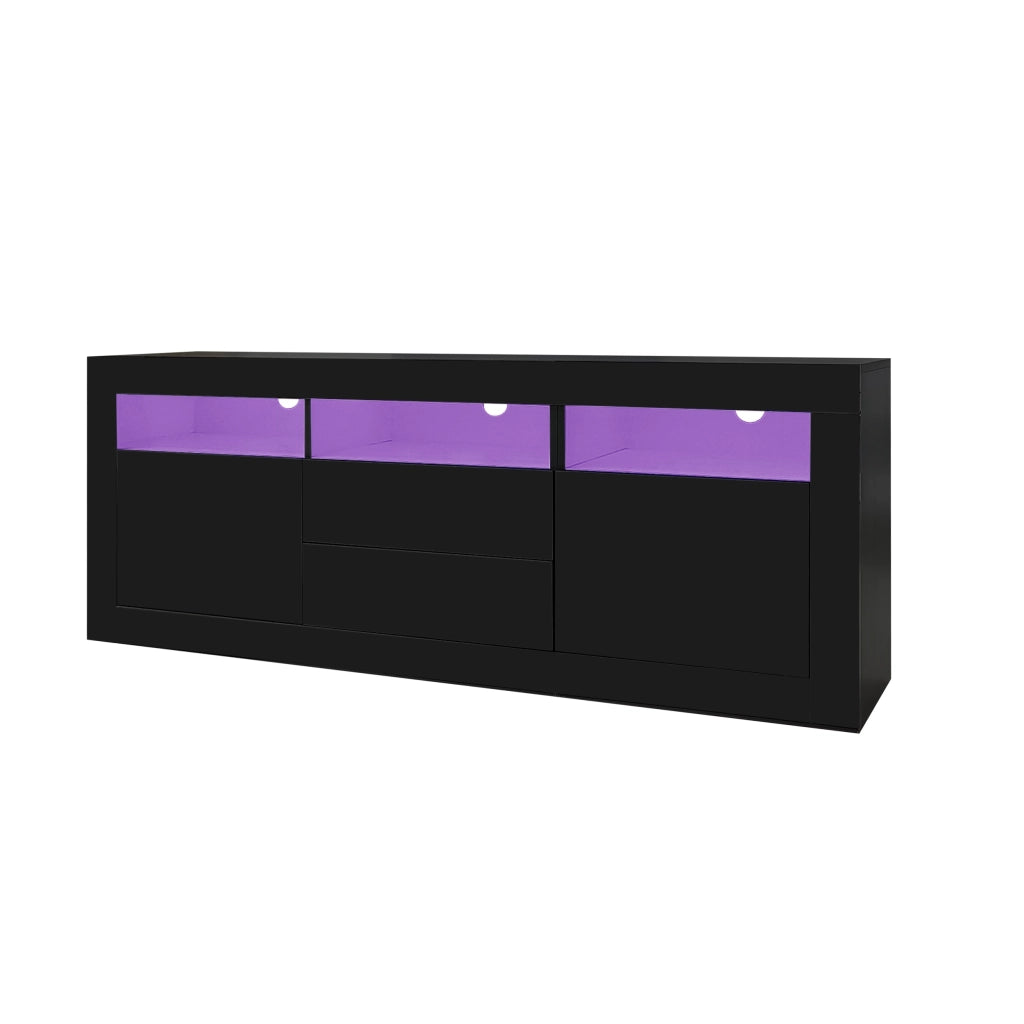 Mobile TV lucido nero 160¡Á35¡Á60 cm con 3 vani aperti, 2 ante, 2 cassetti e LED Bluetooth