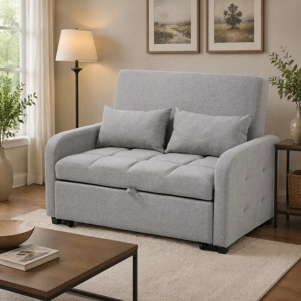 DIVANO LETTO pieghevole 127x180 cm Grigio Antico in lino e cotone