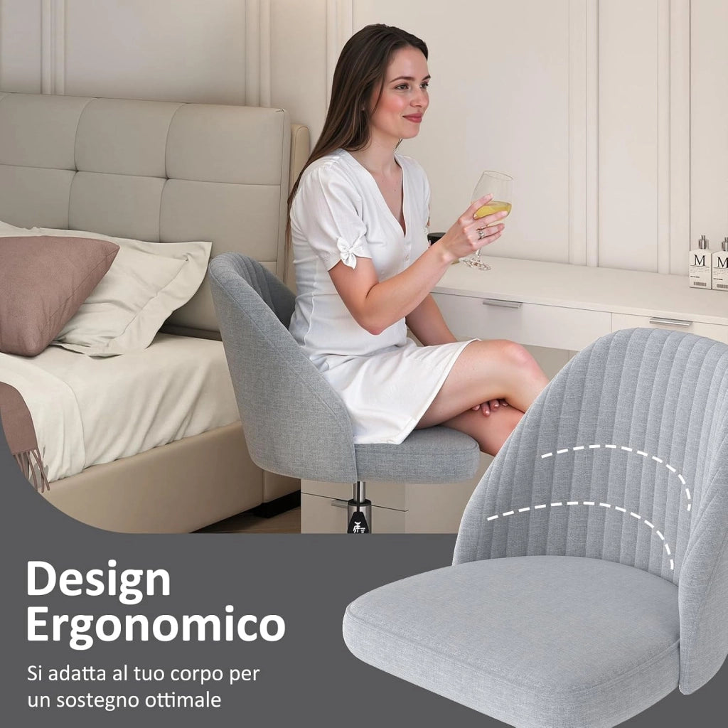 Sedia da Ufficio, Sedia da Scrivania Moderna senza Braccioli, con Schienale Curvo e Seduta Imbottita, Regolabile in Altezza con Rotelle Lisce per Camera da Letto (Grigio)