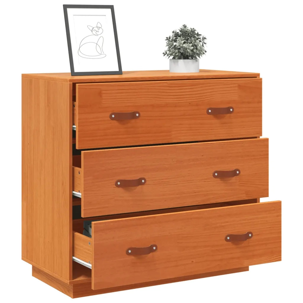 Credenza Marrone Cera 80x40x75 cm in Legno Massello di Pino 844471
