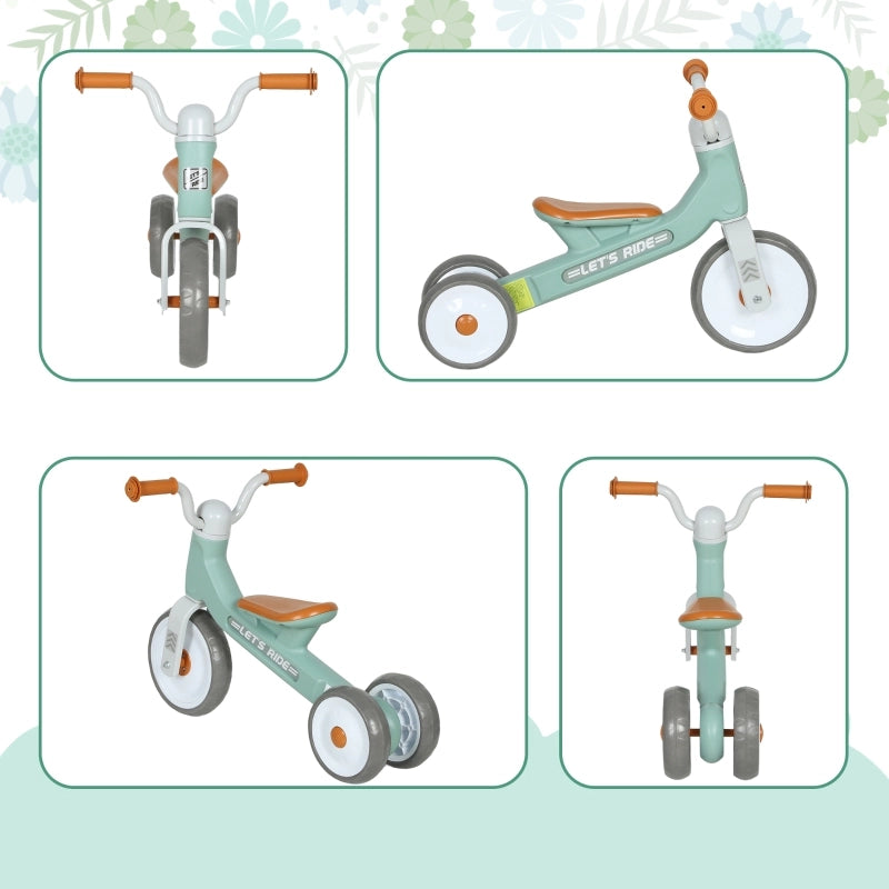 Bicicletta senza pedali per bambini da 12 a 36 mesi, con 3 ruote silenziose, adatta a maschi e femmine, per interni ed esterni, colore verde.