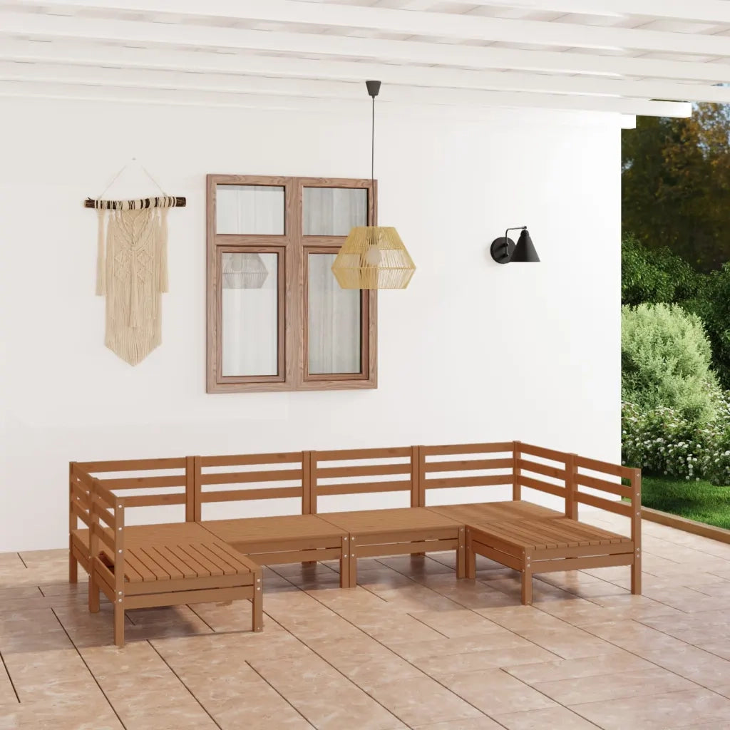 Set Salotto da Giardino 6 pz | Set di Mobili da Esterno in Legno Massello di Pino ambra
