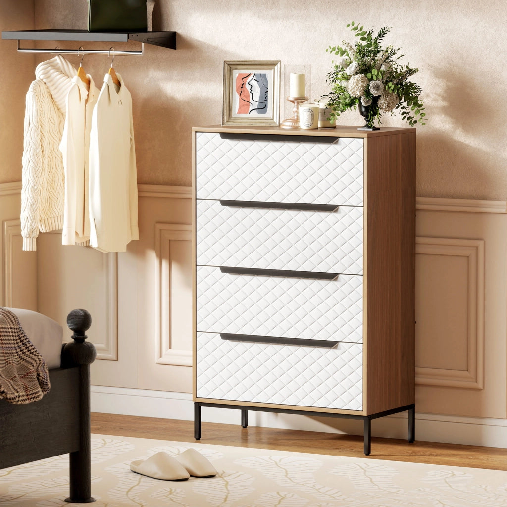 Cassettiera con 4 cassetti in tessuto ¨C Zephmum ¨C Bianco e naturale 60x40x