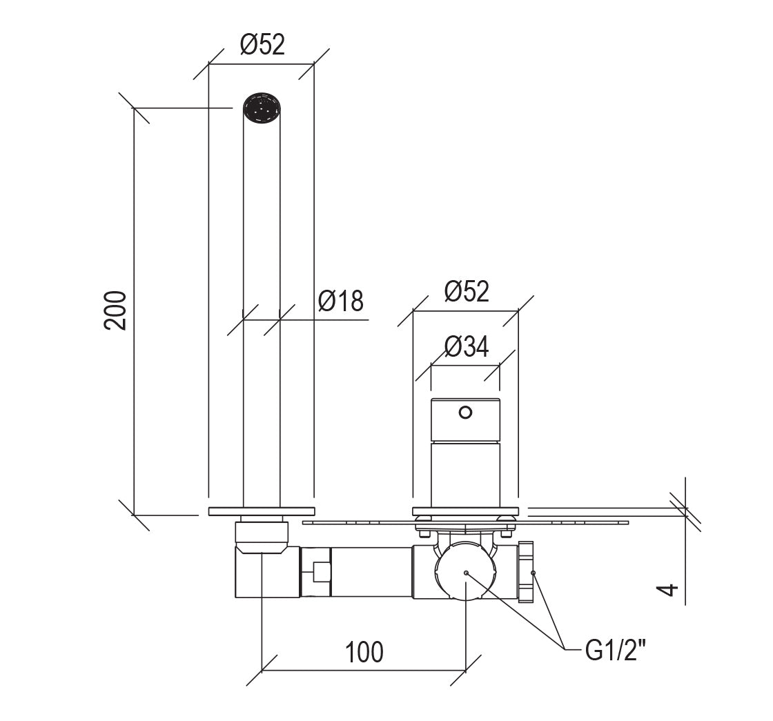 Rubinetto Miscelatore Monocomando a Parete Lavabo Rame Tevere