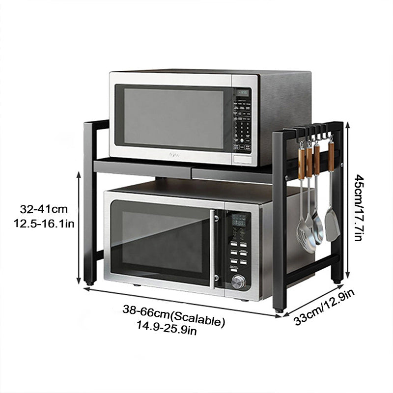 Scaffale da cucina estensibile per microonde 40-64 cm con 6 ganci